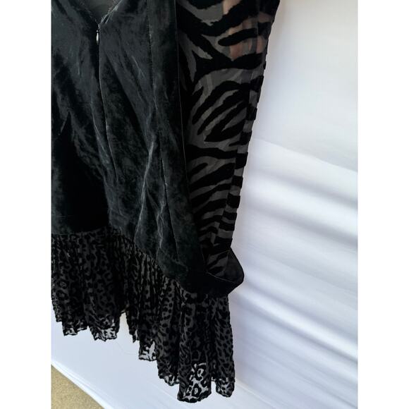 Vintage Roberto Cavalli Black Y2K Devoré Velvet Animal Print Lace Slip Dress - Picture 7 of 13